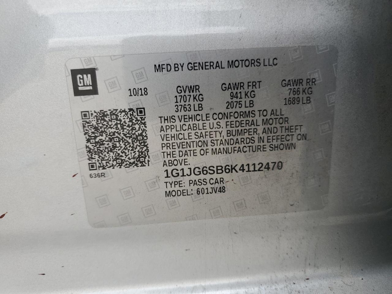 1G1JG6SB6K4112470 2019 Chevrolet Sonic