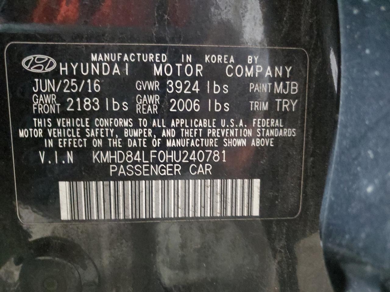 2017 Hyundai Elantra Se VIN: KMHD84LF0HU240781 Lot: 62082124