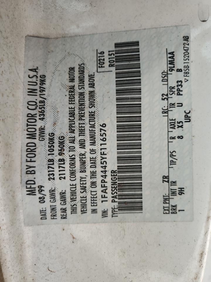2000 Ford Mustang VIN: 1FAFP4445YF116576 Lot: 64089444