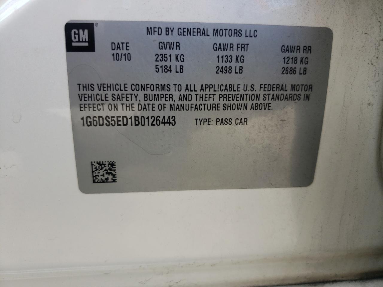 2011 Cadillac Cts Premium Collection VIN: 1G6DS5ED1B0126443 Lot: 62636104