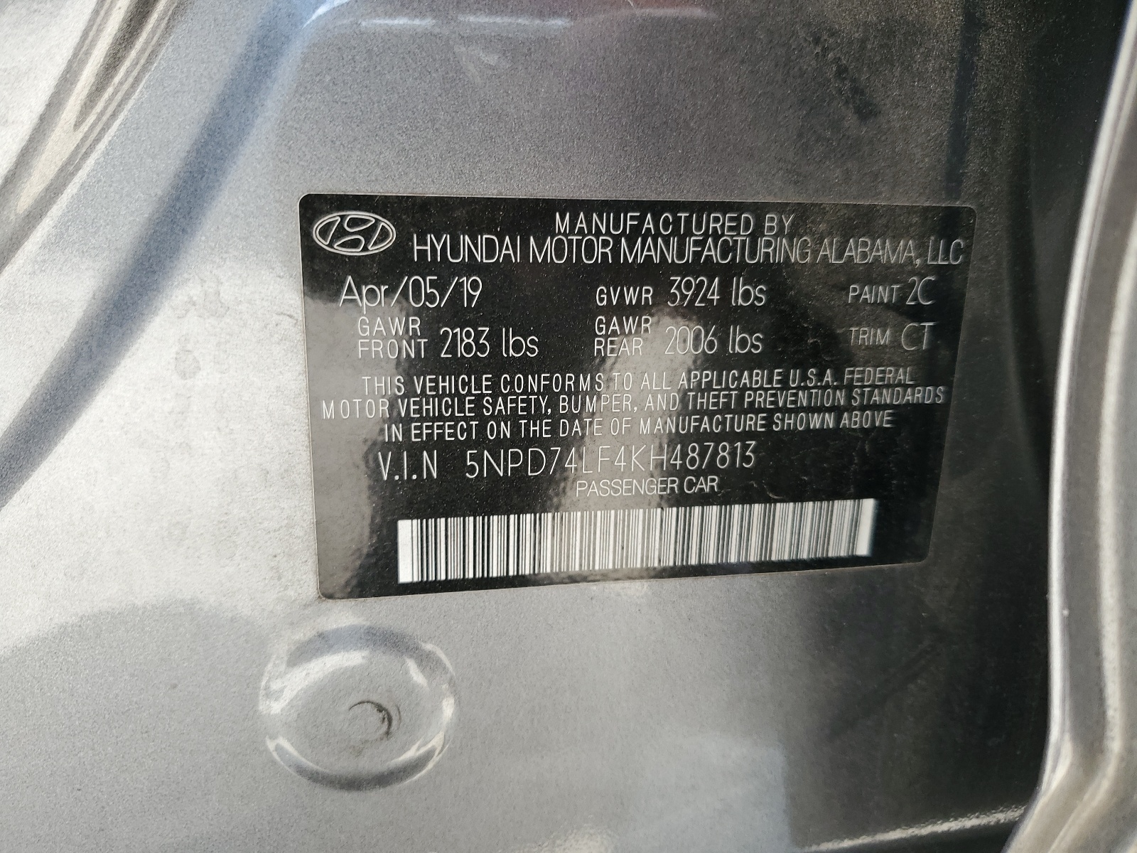 5NPD74LF4KH487813 2019 Hyundai Elantra Se