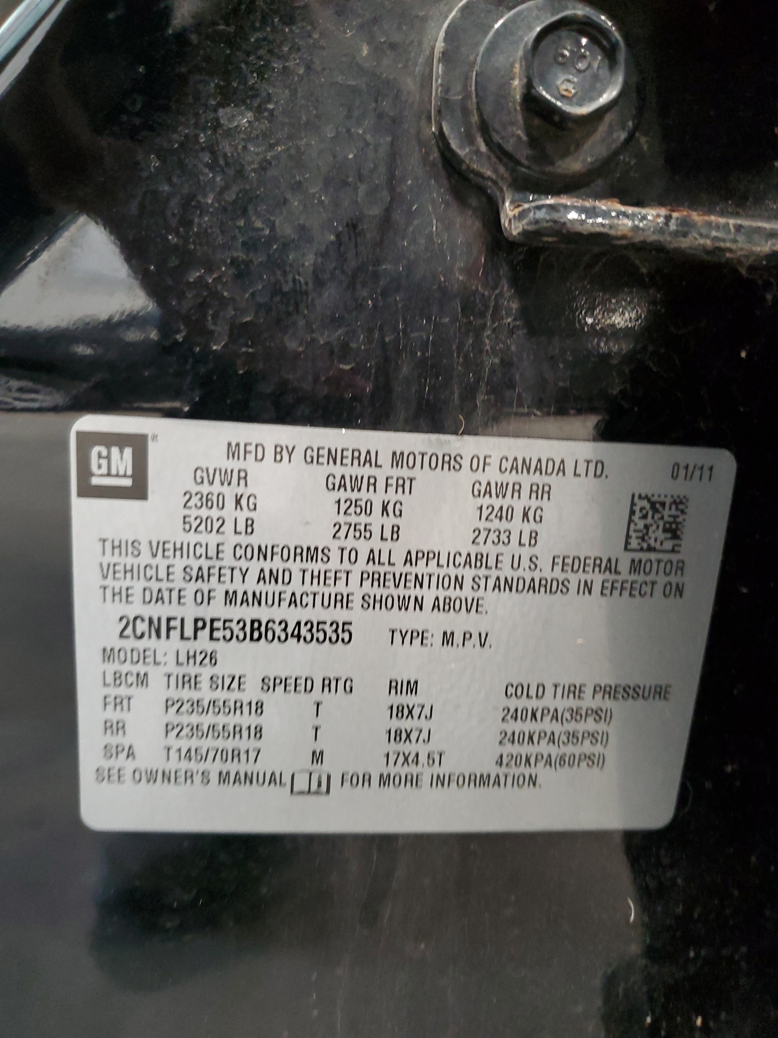 2CNFLPE53B6343535 2011 Chevrolet Equinox Lt