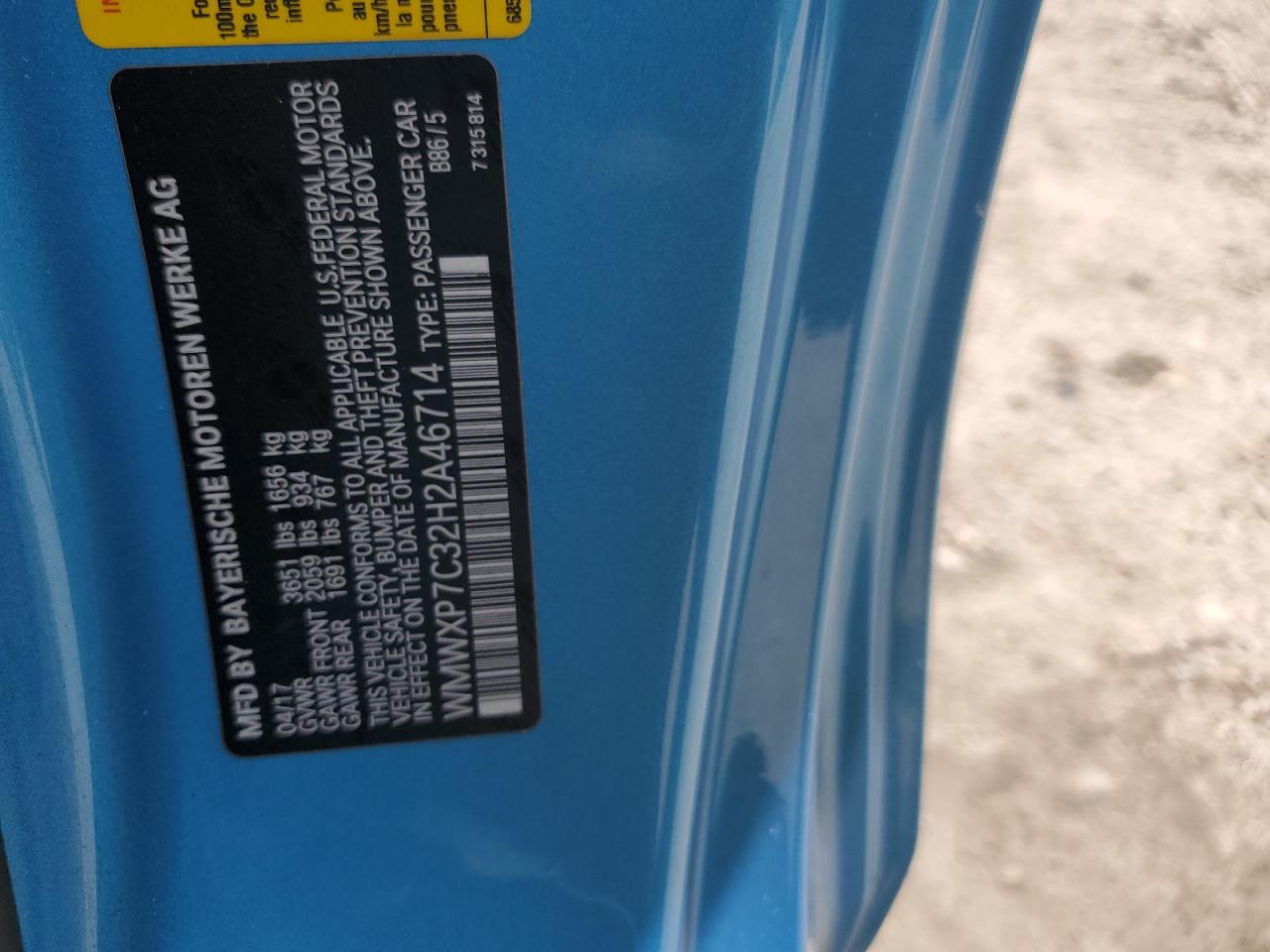 2017 Mini Cooper S VIN: WMWXP7C32H2A46714 Lot: 62625334