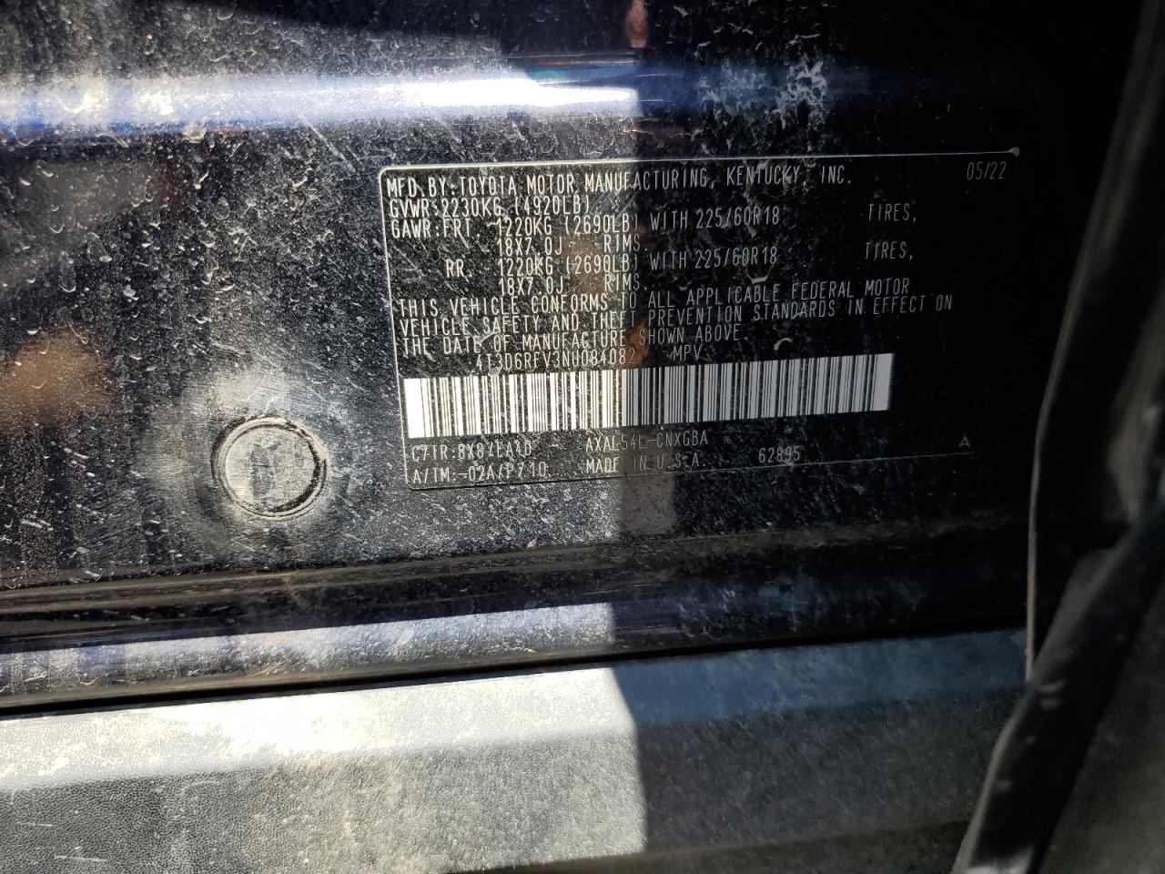 2022 Toyota Rav4 Limited VIN: 4T3D6RFV3NU084082 Lot: 64442834