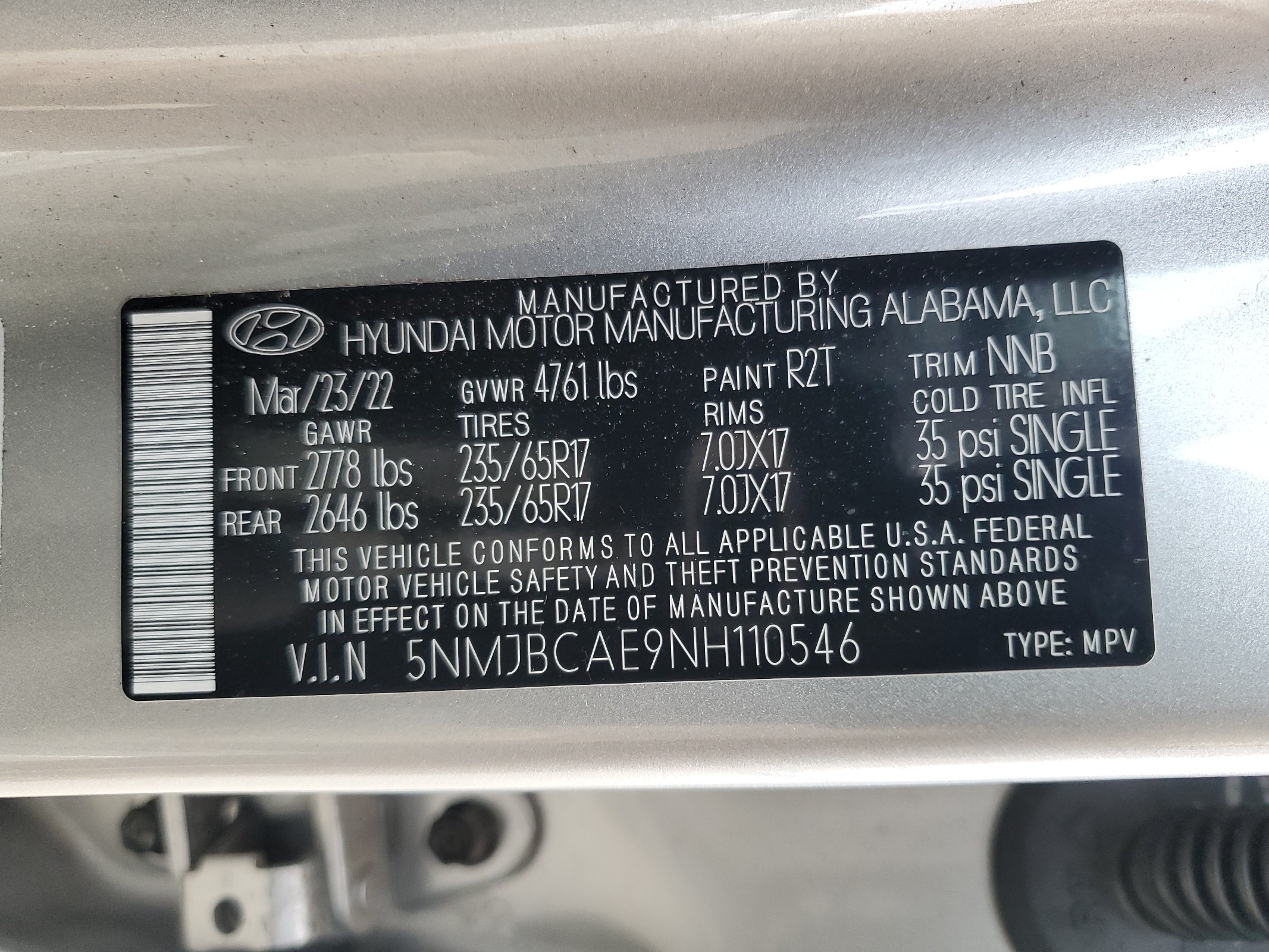 5NMJBCAE9NH110546 2022 Hyundai Tucson Sel