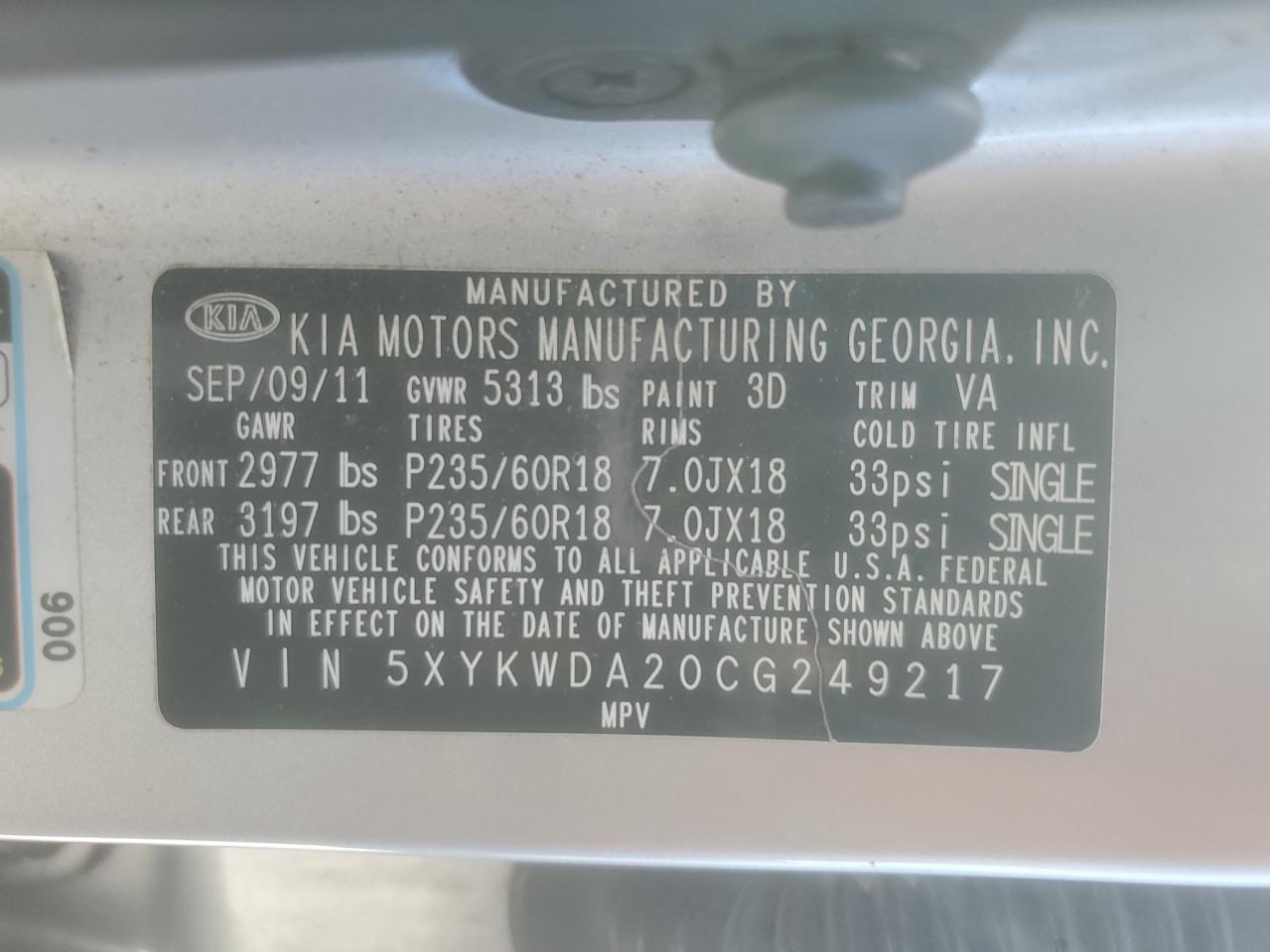 2012 Kia Sorento Sx VIN: 5XYKWDA20CG249217 Lot: 61401734