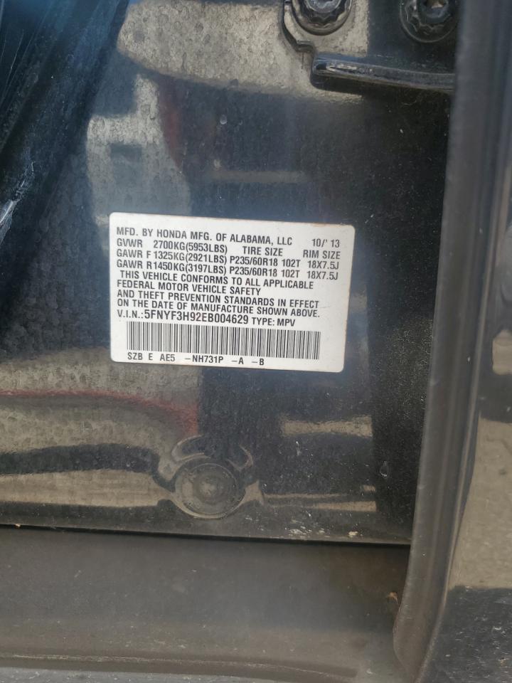 2014 Honda Pilot Touring VIN: 5FNYF3H92EB004629 Lot: 63635874