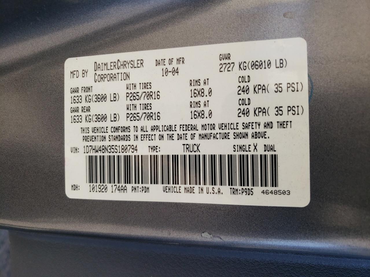 1D7HW48N35S180794 2005 Dodge Dakota Quad Slt