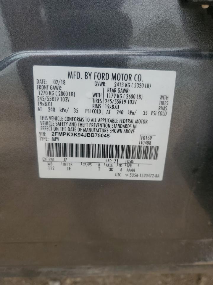 2018 Ford Edge Titanium VIN: 2FMPK3K94JBB75045 Lot: 63699414