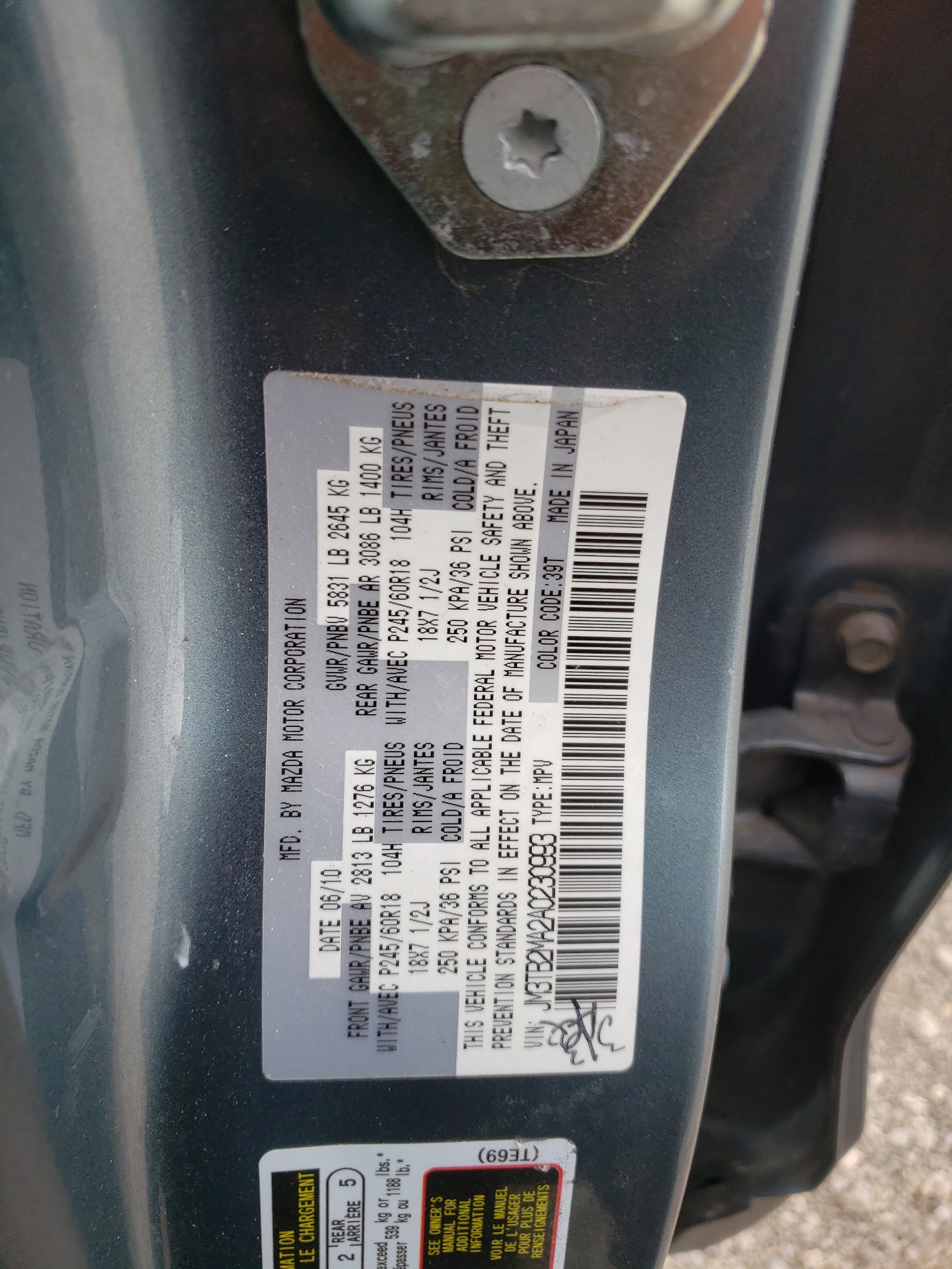 JM3TB2MA2A0230993 2010 Mazda Cx-9