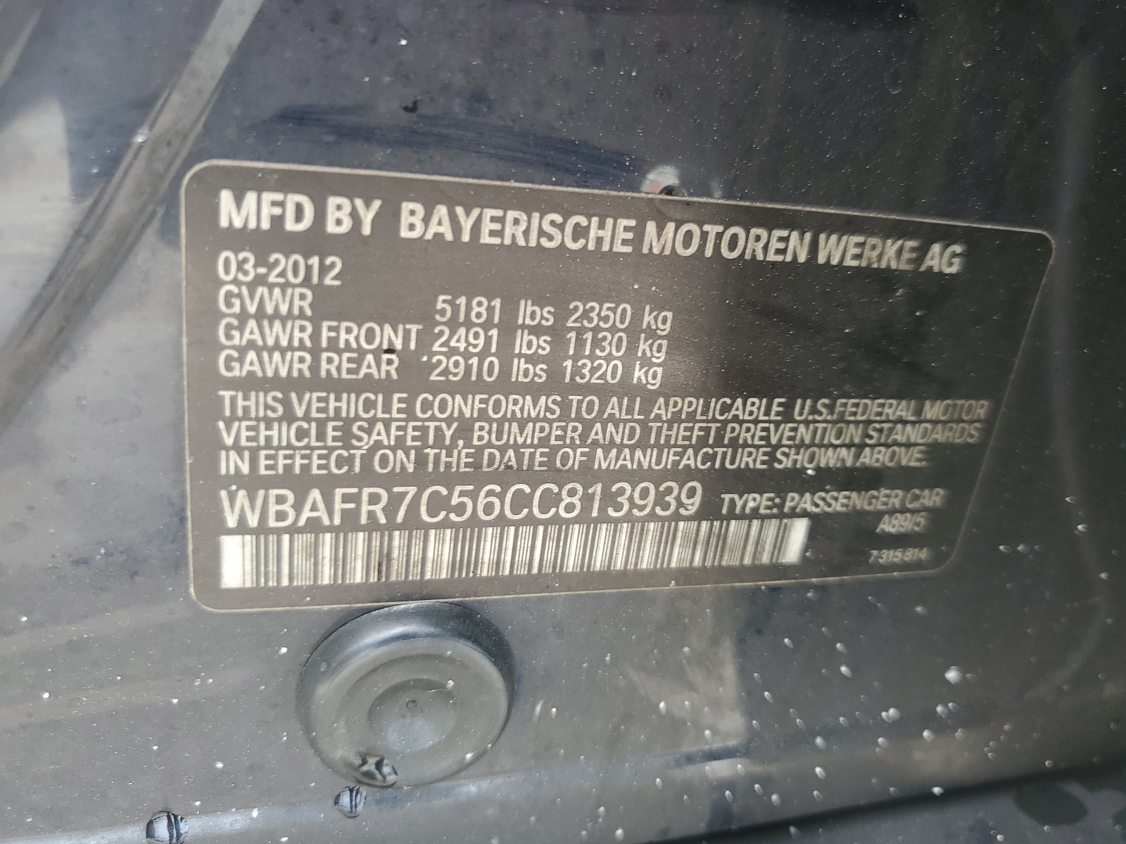 WBAFR7C56CC813939 2012 BMW 535 I