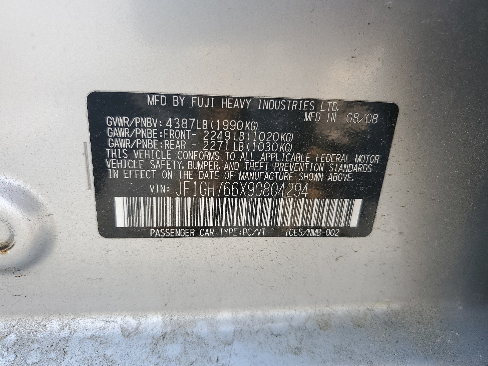 JF1GH766X9G804294 2009 Subaru Impreza Wrx