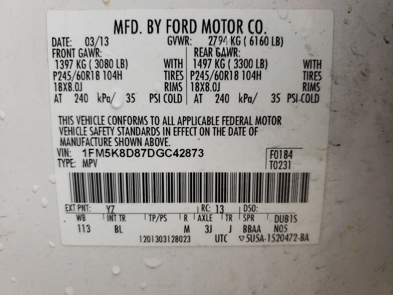 1FM5K8D87DGC42873 2013 Ford Explorer Xlt