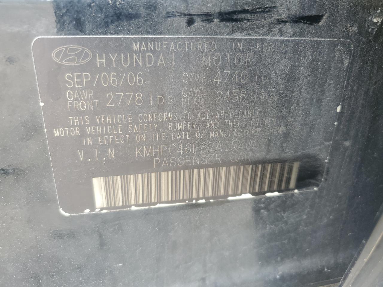 KMHFC46F87A154007 2007 Hyundai Azera Se