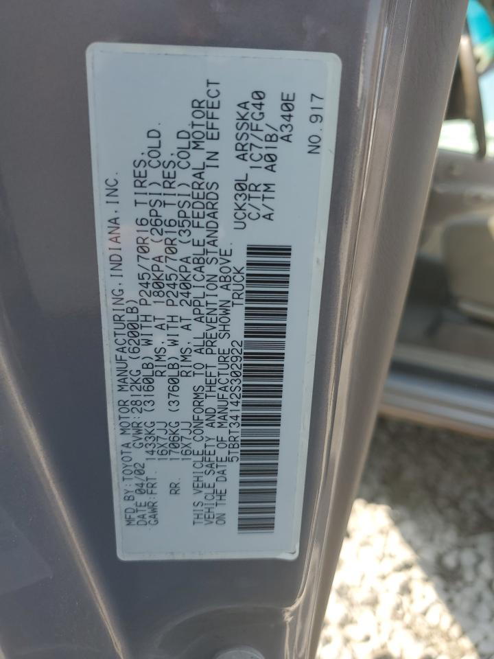 5TBRT34142S302922 2002 Toyota Tundra Access Cab