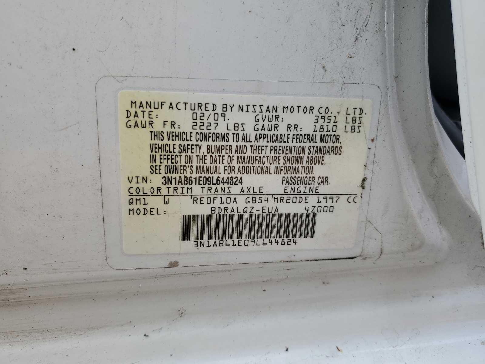 3N1AB61E09L644824 2009 Nissan Sentra 2.0