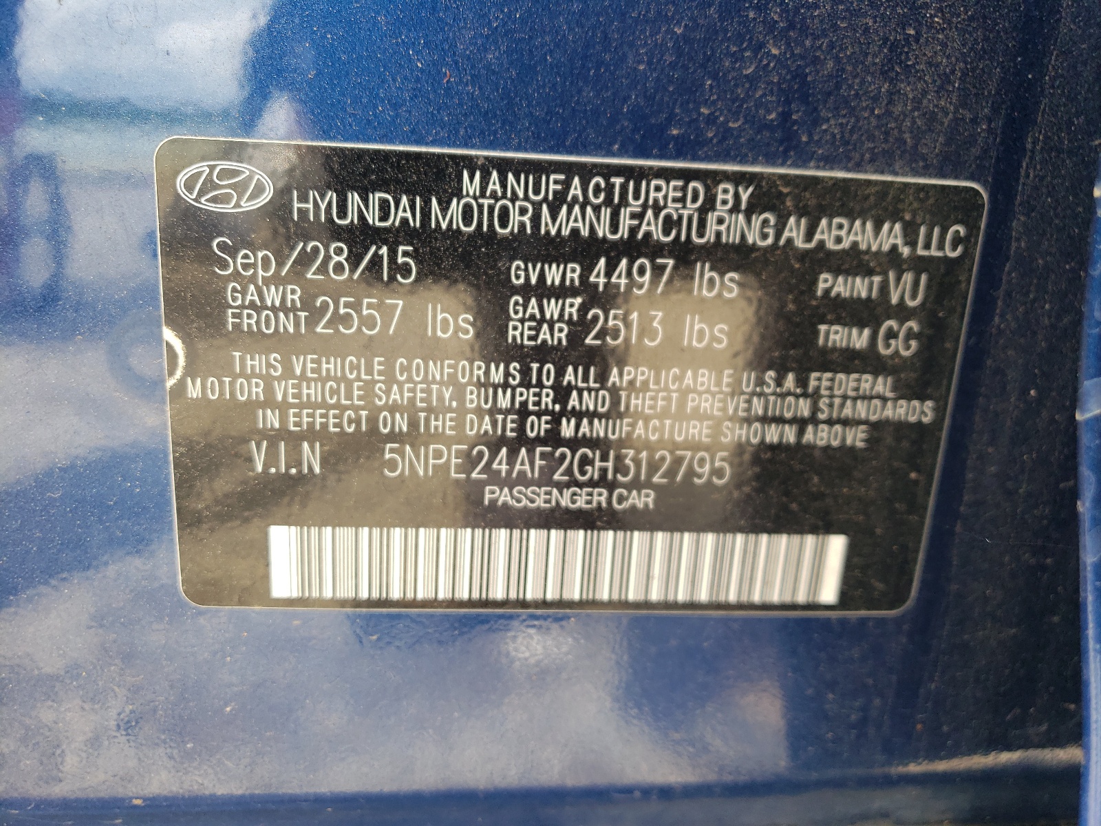 5NPE24AF2GH312795 2016 Hyundai Sonata Se