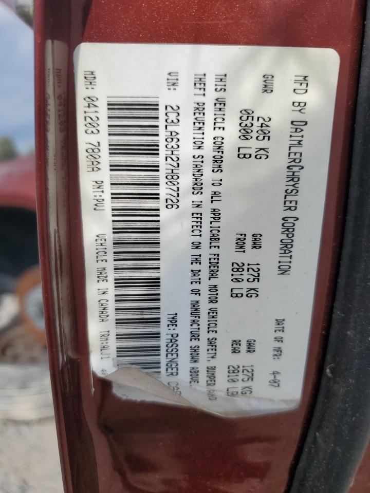 2007 Chrysler 300C VIN: 2C3LA63H27H807726 Lot: 63719944