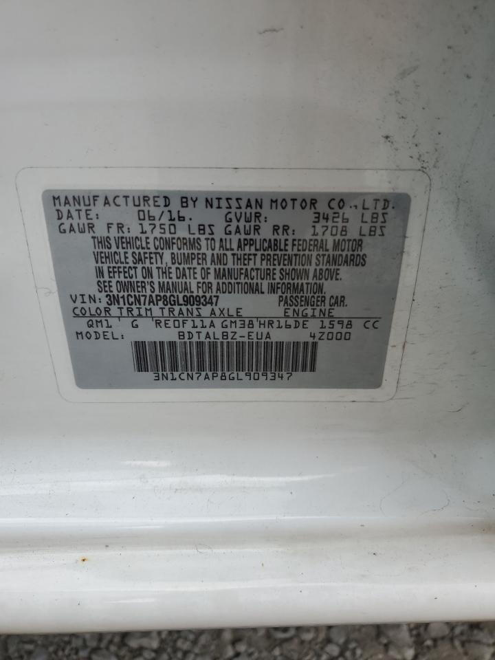 3N1CN7AP8GL909347 2016 Nissan Versa S