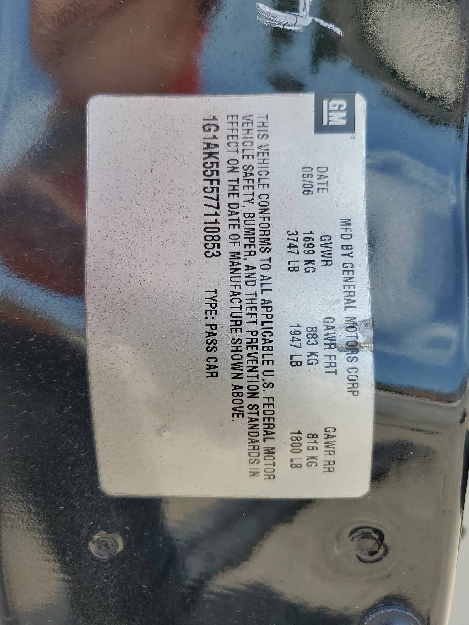 1G1AK55F577110853 2007 Chevrolet Cobalt Ls