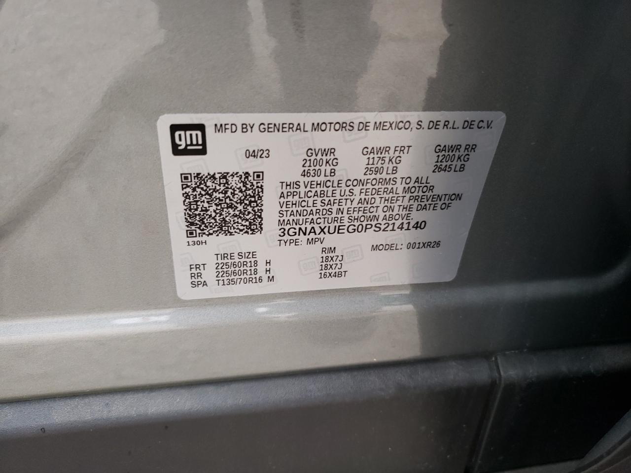 2023 Chevrolet Equinox Lt VIN: 3GNAXUEG0PS214140 Lot: 64646404