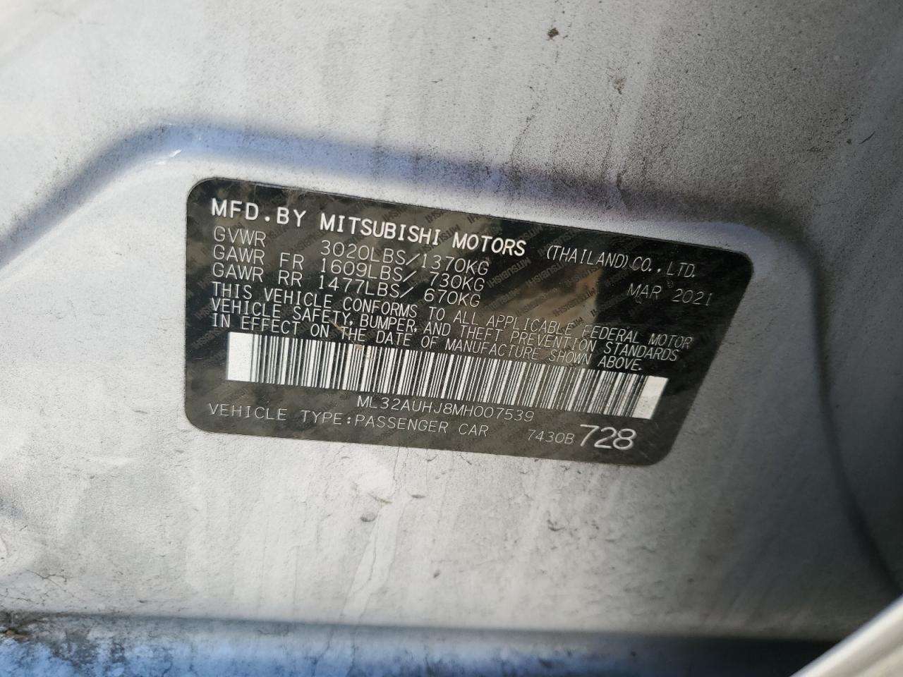 ML32AUHJ8MH007539 2021 Mitsubishi Mirage Es