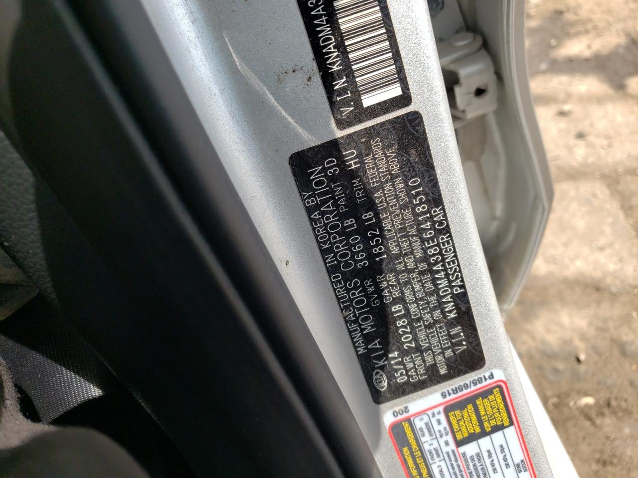 2014 Kia Rio Lx VIN: KNADM4A38E6418510 Lot: 65430474