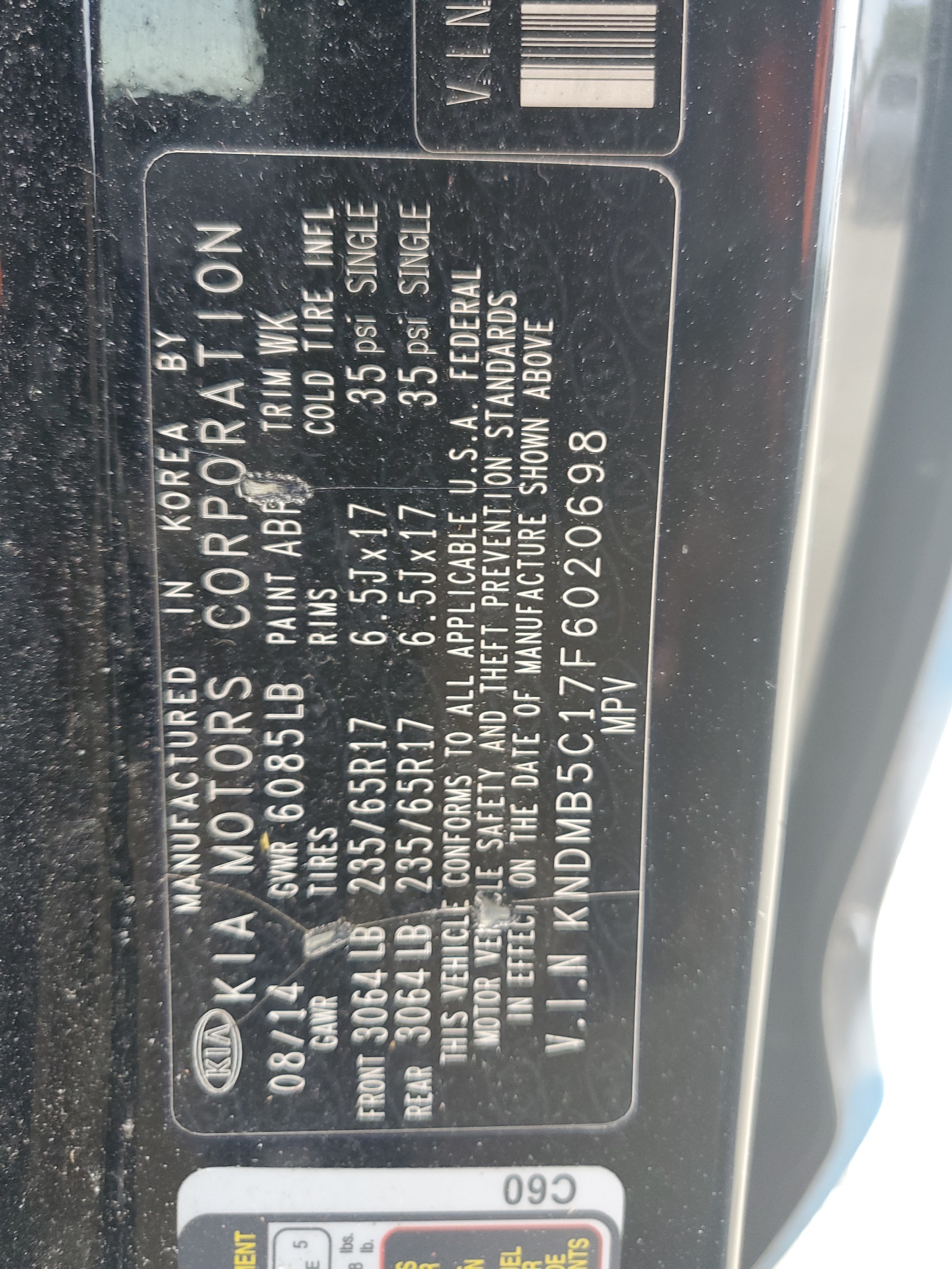 KNDMB5C17F6020698 2015 Kia Sedona Lx