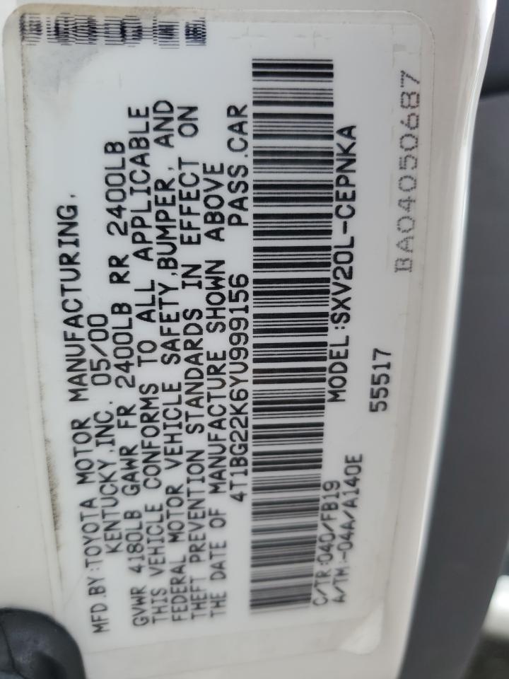 2000 Toyota Camry Ce VIN: 4T1BG22K6YU999156 Lot: 63803734