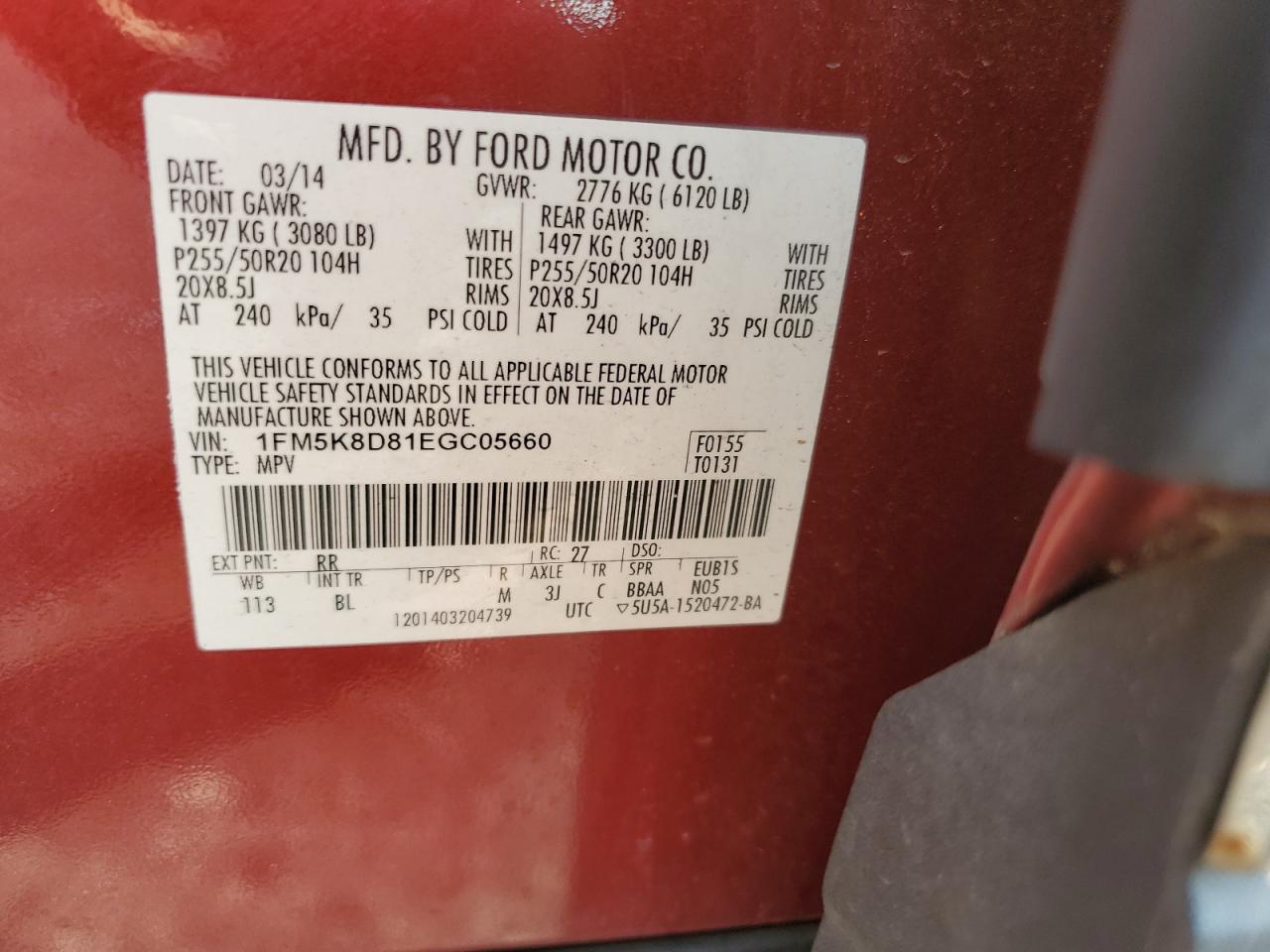 2014 Ford Explorer Xlt VIN: 1FM5K8D81EGC05660 Lot: 63014664