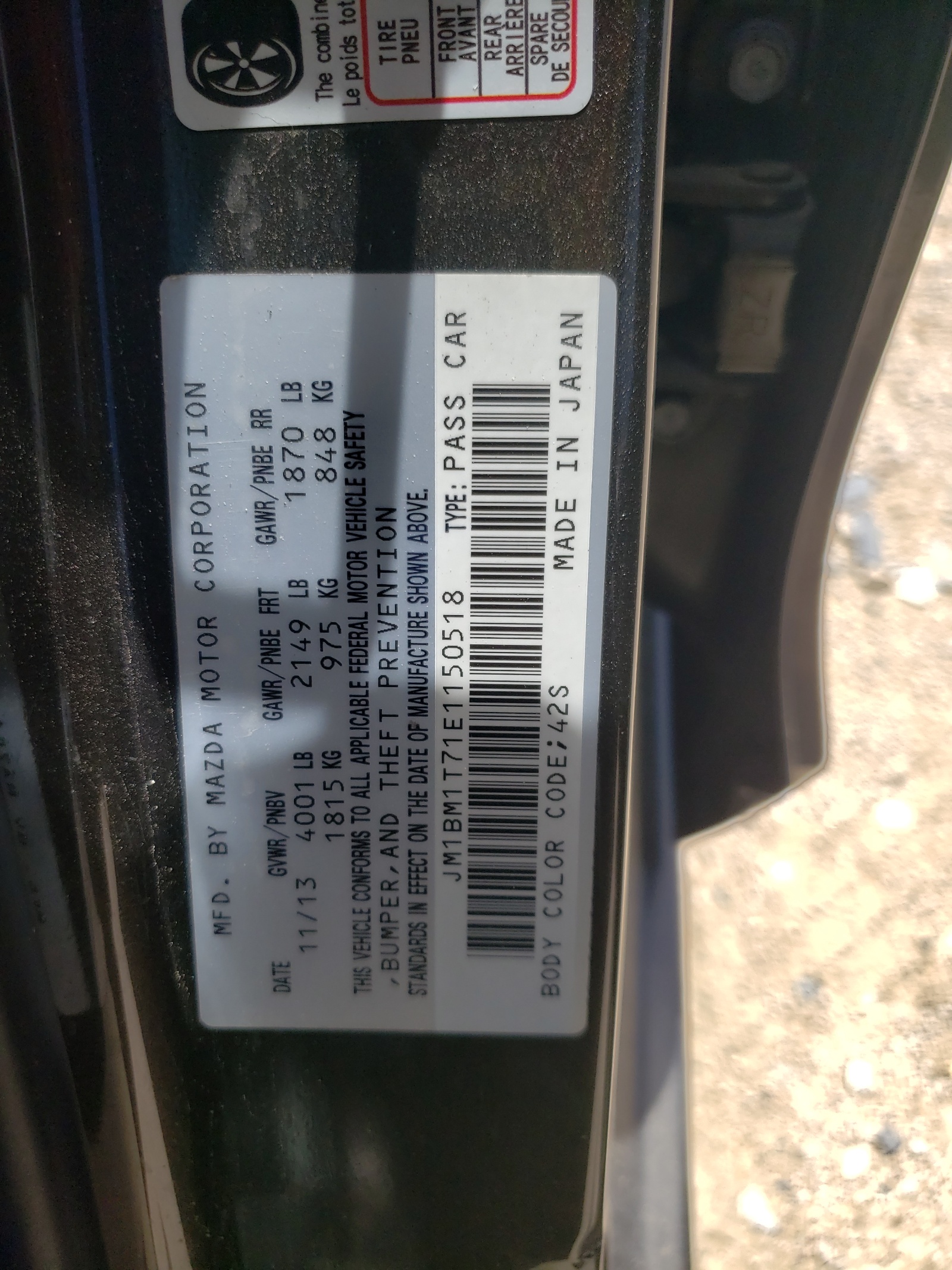 JM1BM1T71E1150518 2014 Mazda 3 Sv