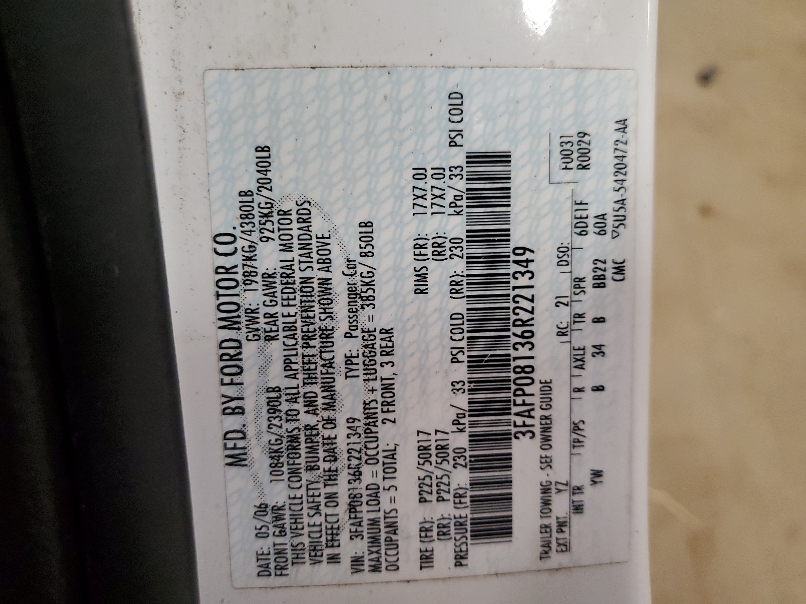 3FAFP08136R221349 2006 Ford Fusion Sel