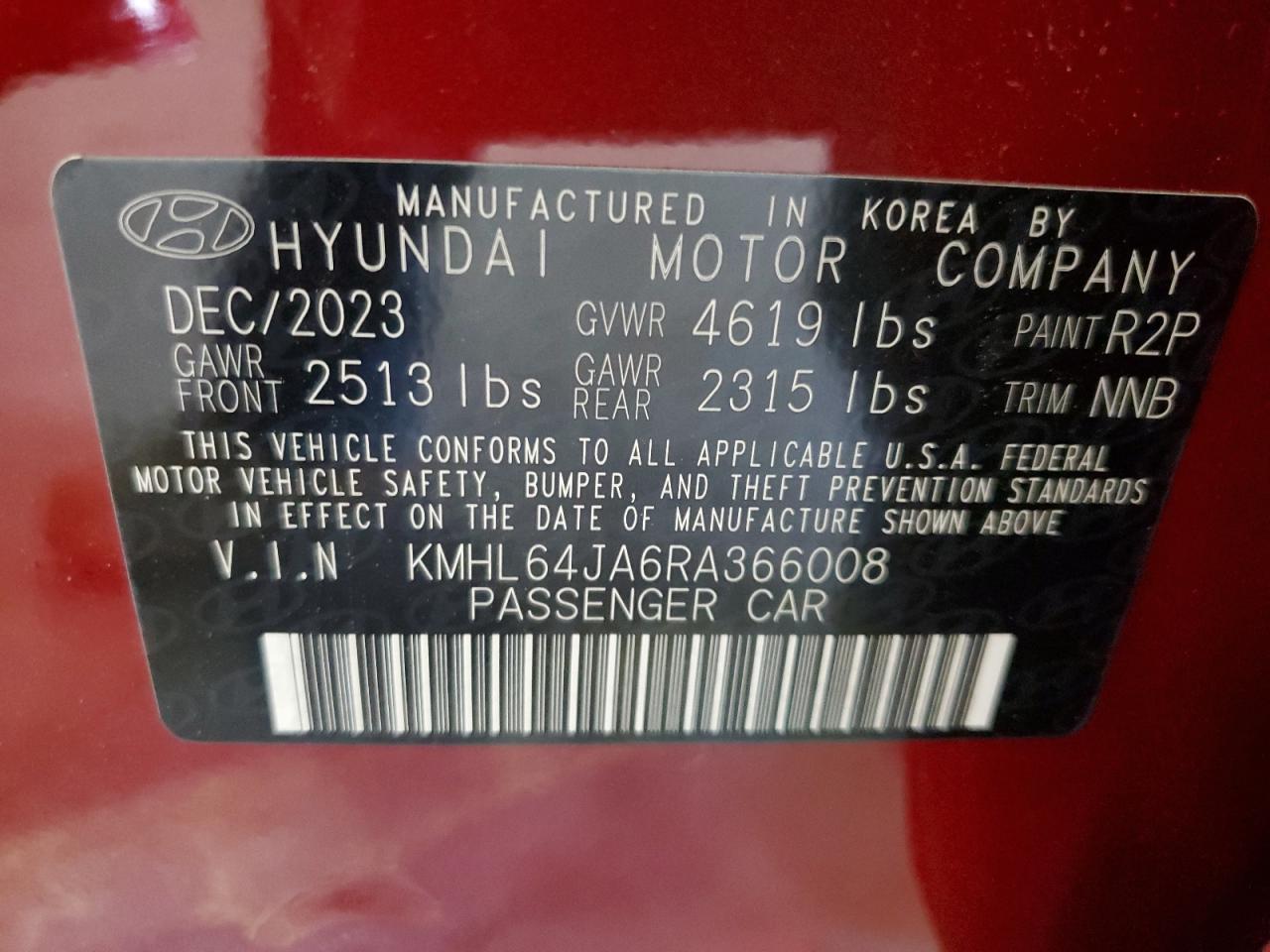 KMHL64JA6RA366008 2024 Hyundai Sonata Sel