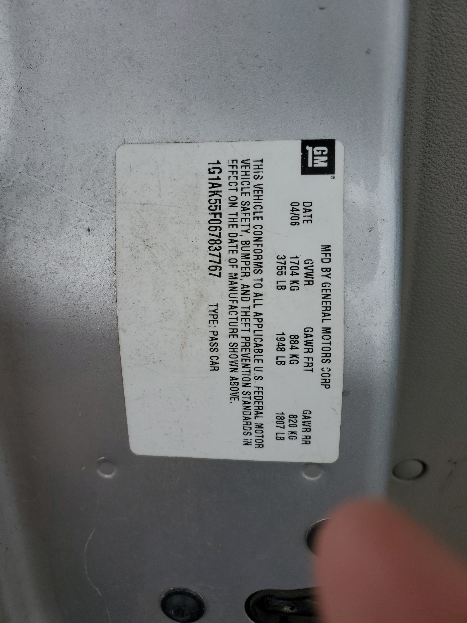 1G1AK55F067837767 2006 Chevrolet Cobalt Ls