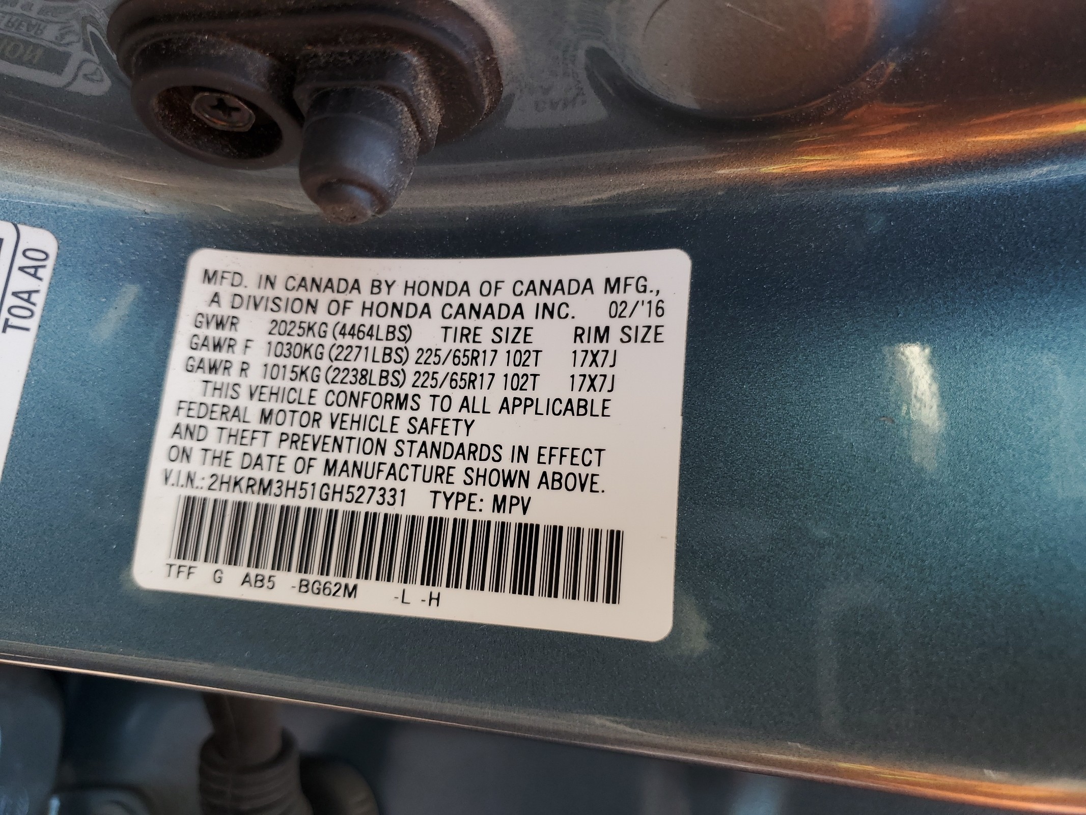 2HKRM3H51GH527331 2016 Honda Cr-V Ex