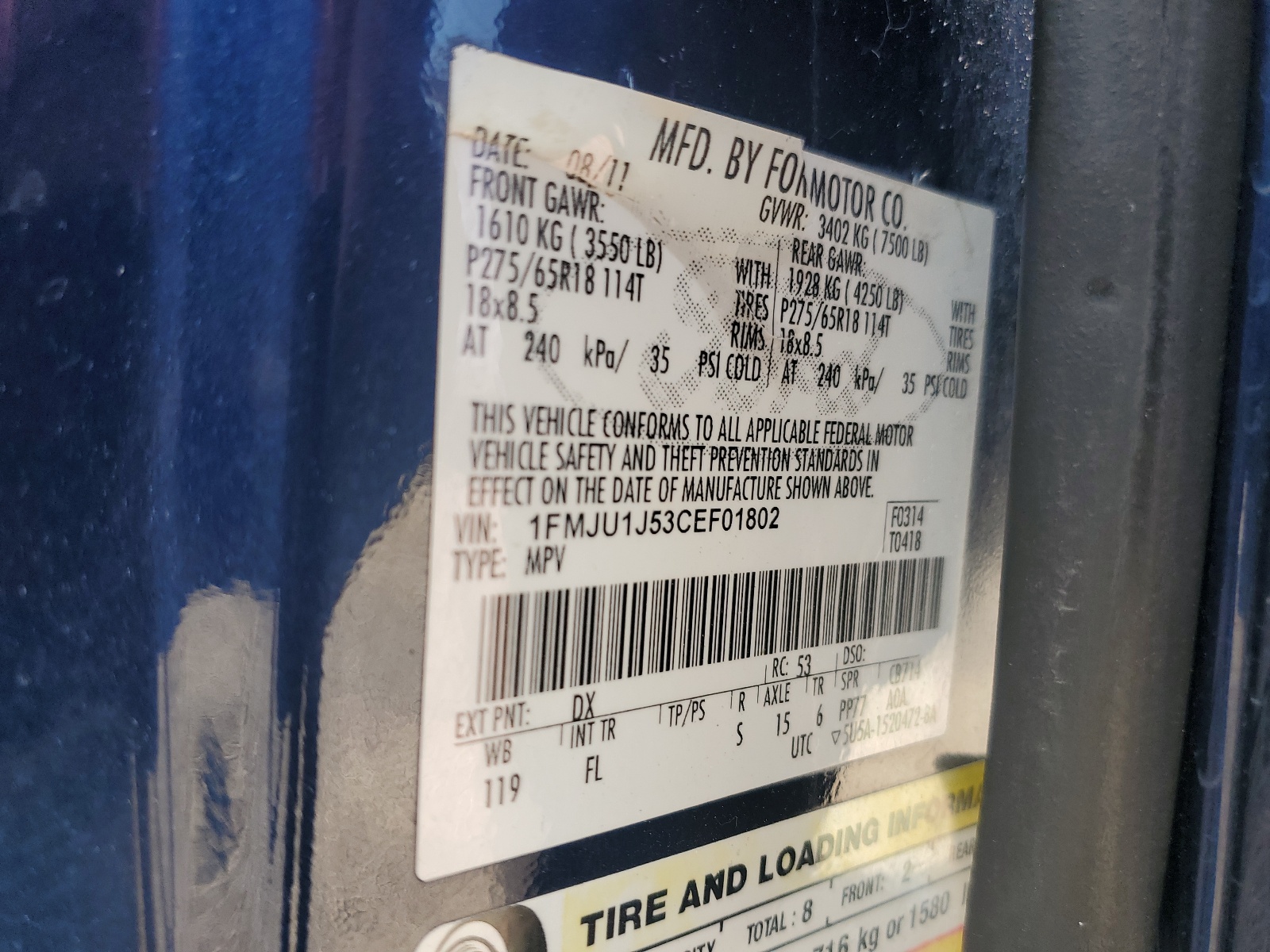 1FMJU1J53CEF01802 2012 Ford Expedition Xlt