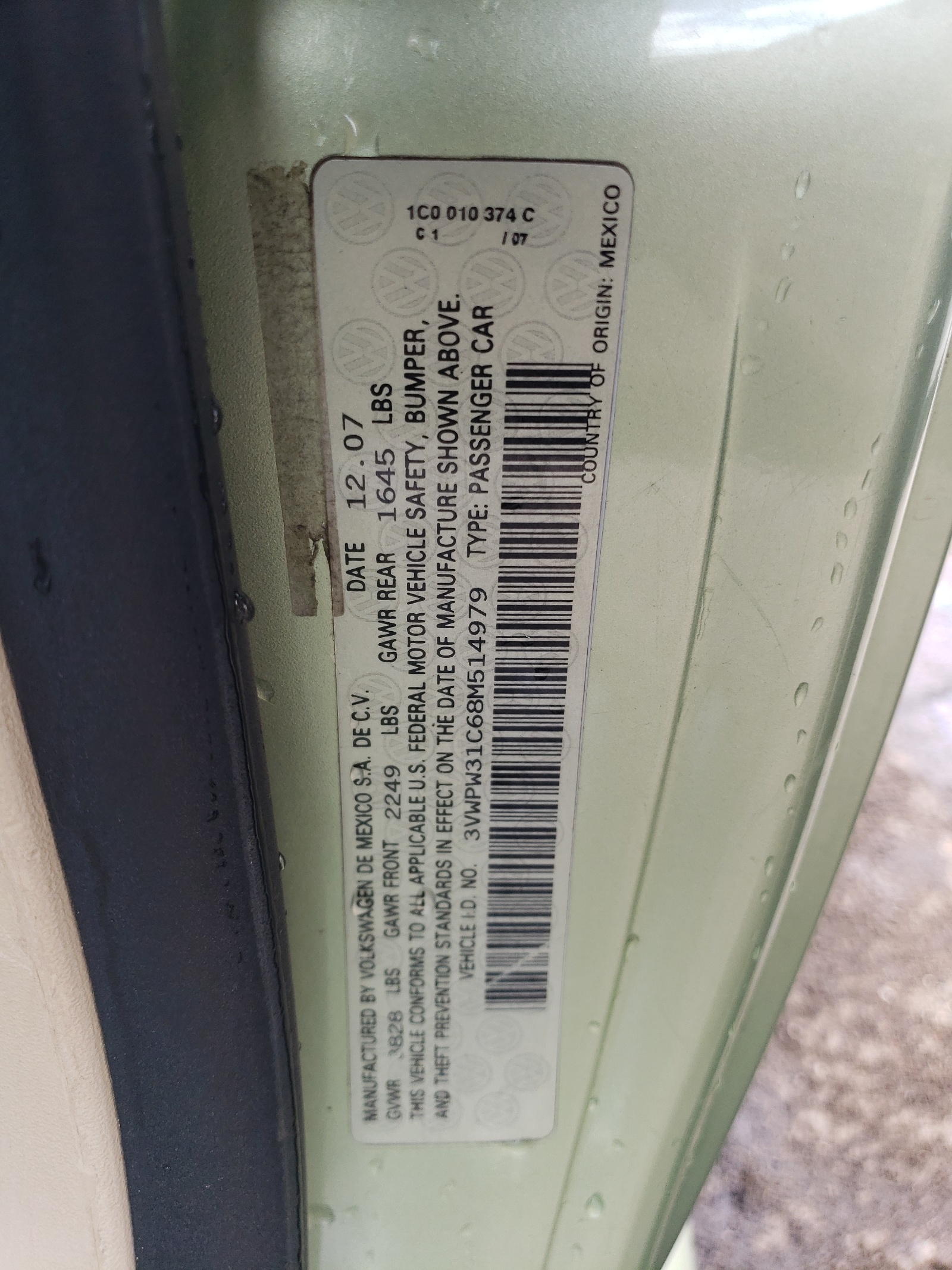 3VWPW31C68M514979 2008 Volkswagen New Beetle S