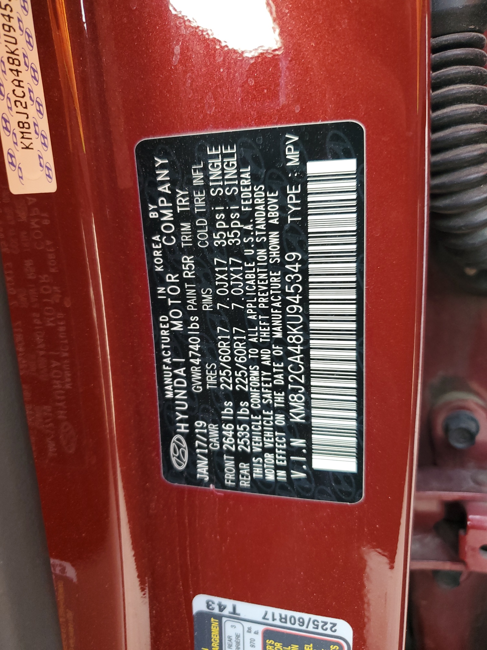 KM8J2CA48KU945349 2019 Hyundai Tucson Se