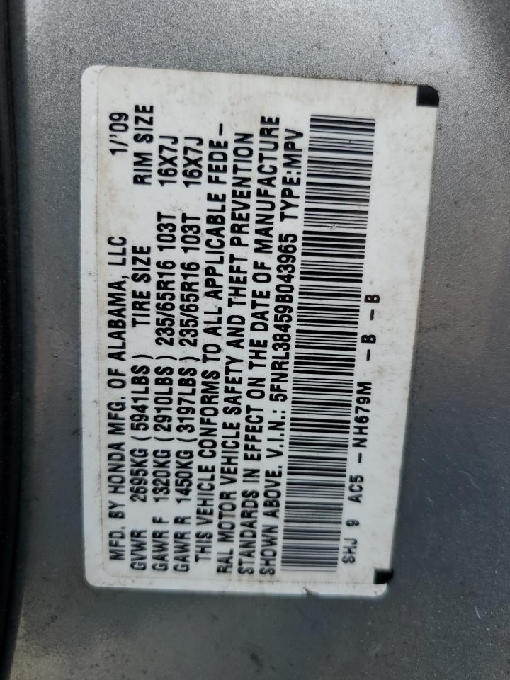 2009 Honda Odyssey Ex VIN: 5FNRL38459B043965 Lot: 62948254