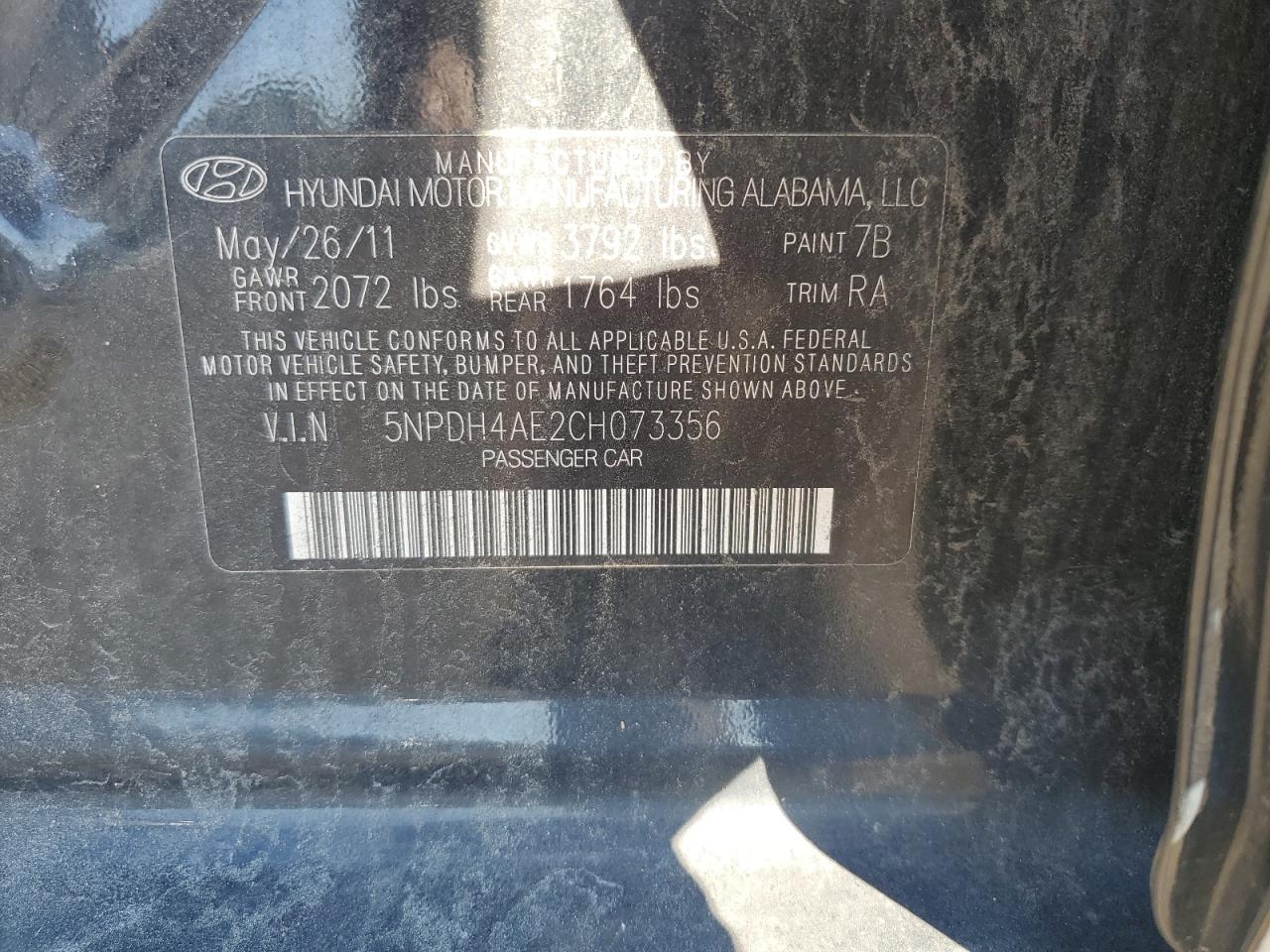 5NPDH4AE2CH073356 2012 Hyundai Elantra Gls