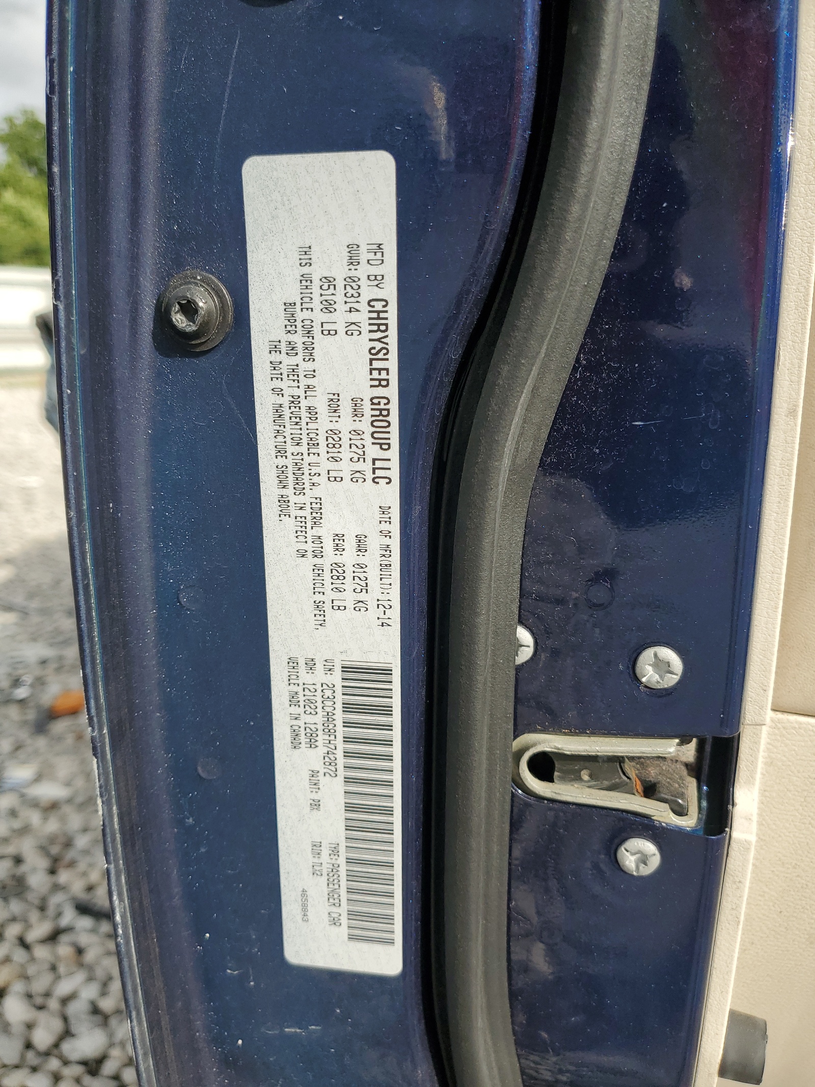 2C3CCAAG8FH742872 2015 Chrysler 300 Limited