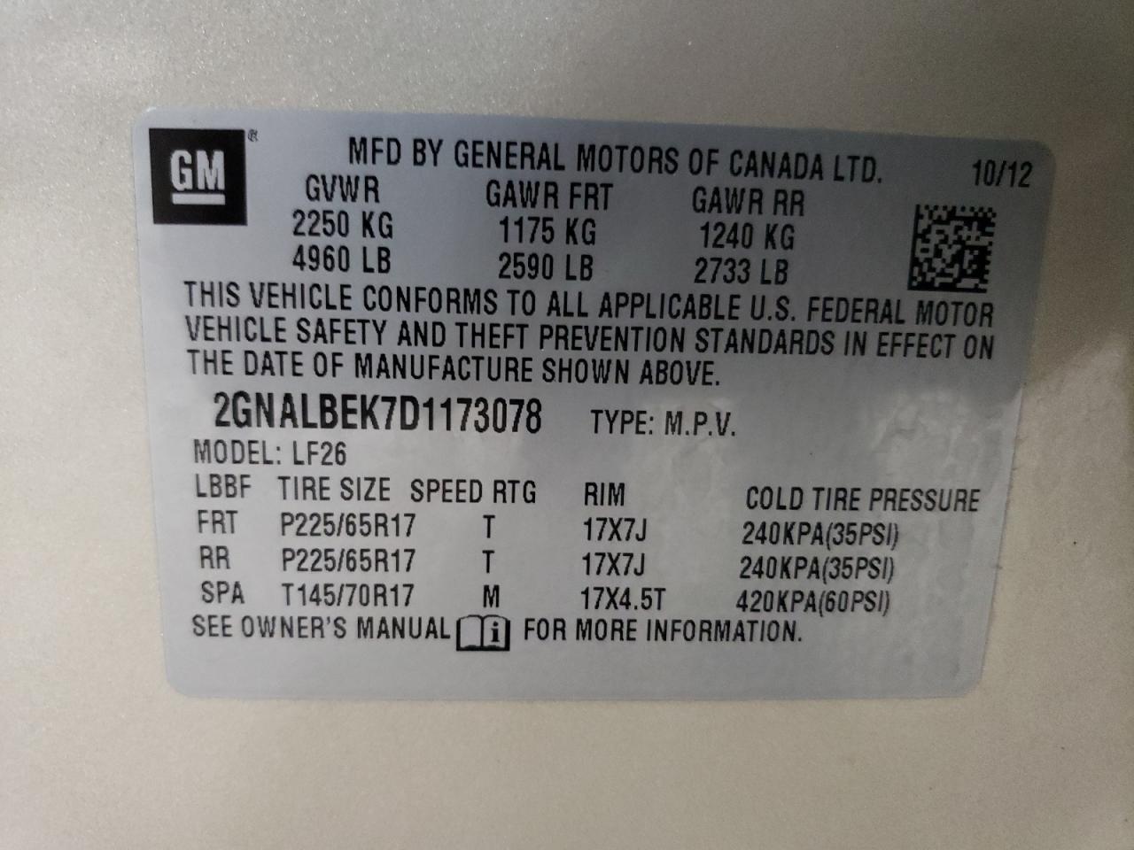 2013 Chevrolet Equinox Ls VIN: 2GNALBEK7D1173078 Lot: 65251444