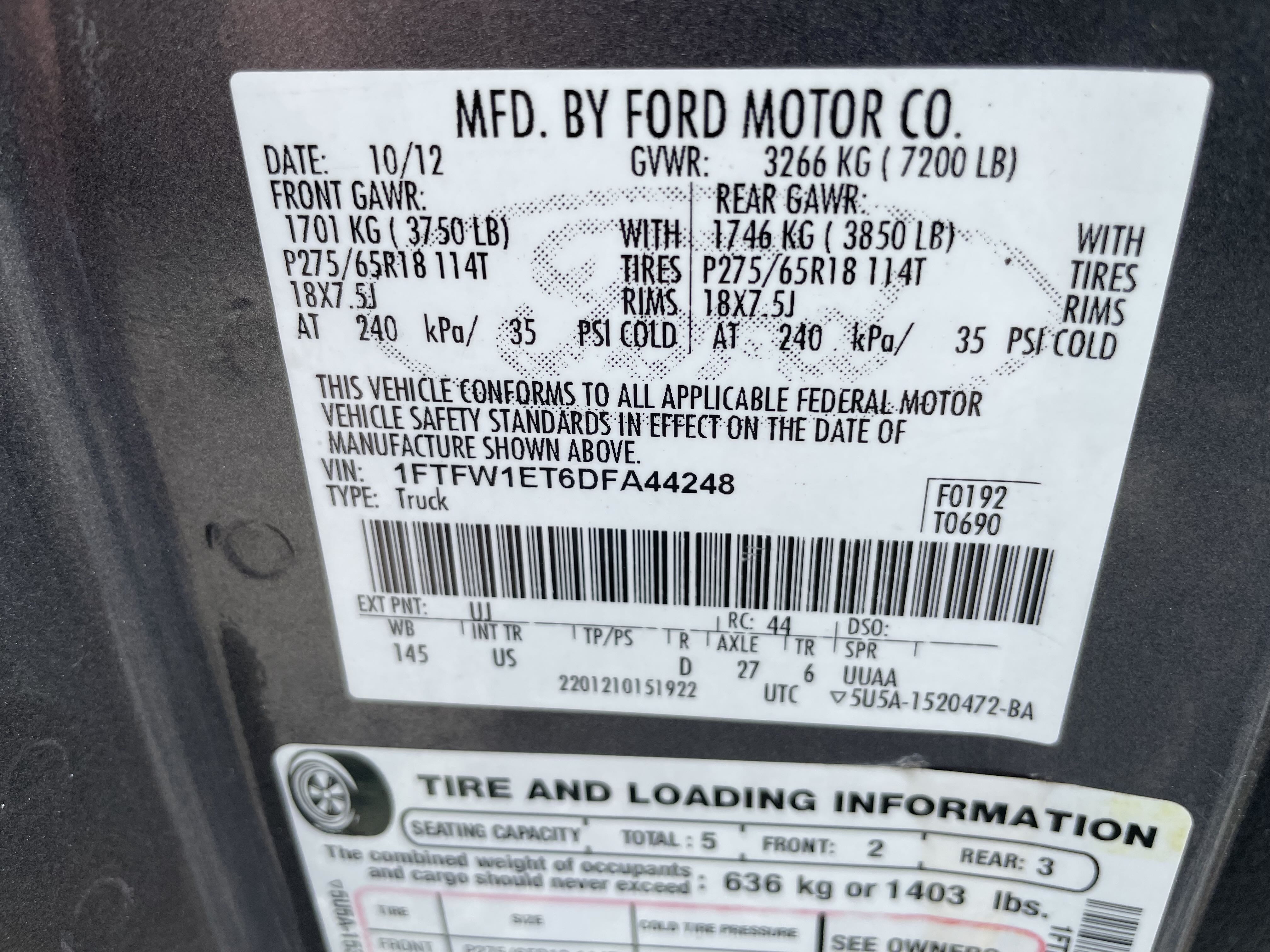 2013 Ford F150 Supercrew vin: 1FTFW1ET6DFA44248