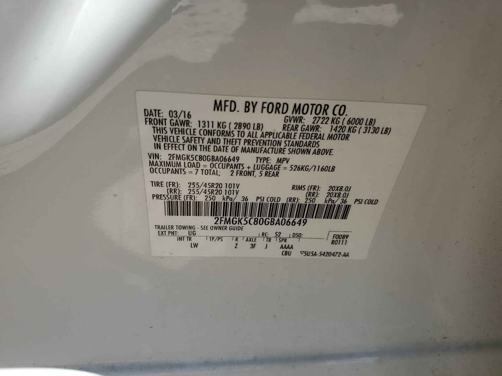 2FMGK5C80GBA06649 2016 Ford Flex Sel