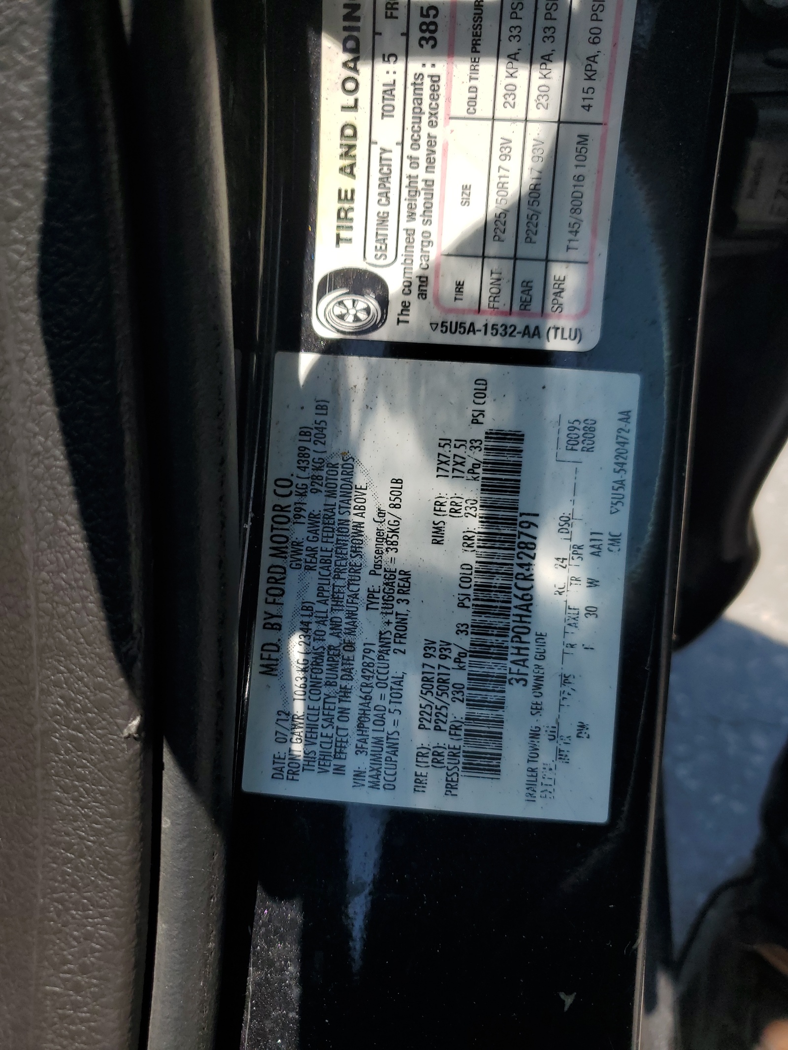 3FAHP0HA6CR428791 2012 Ford Fusion Se