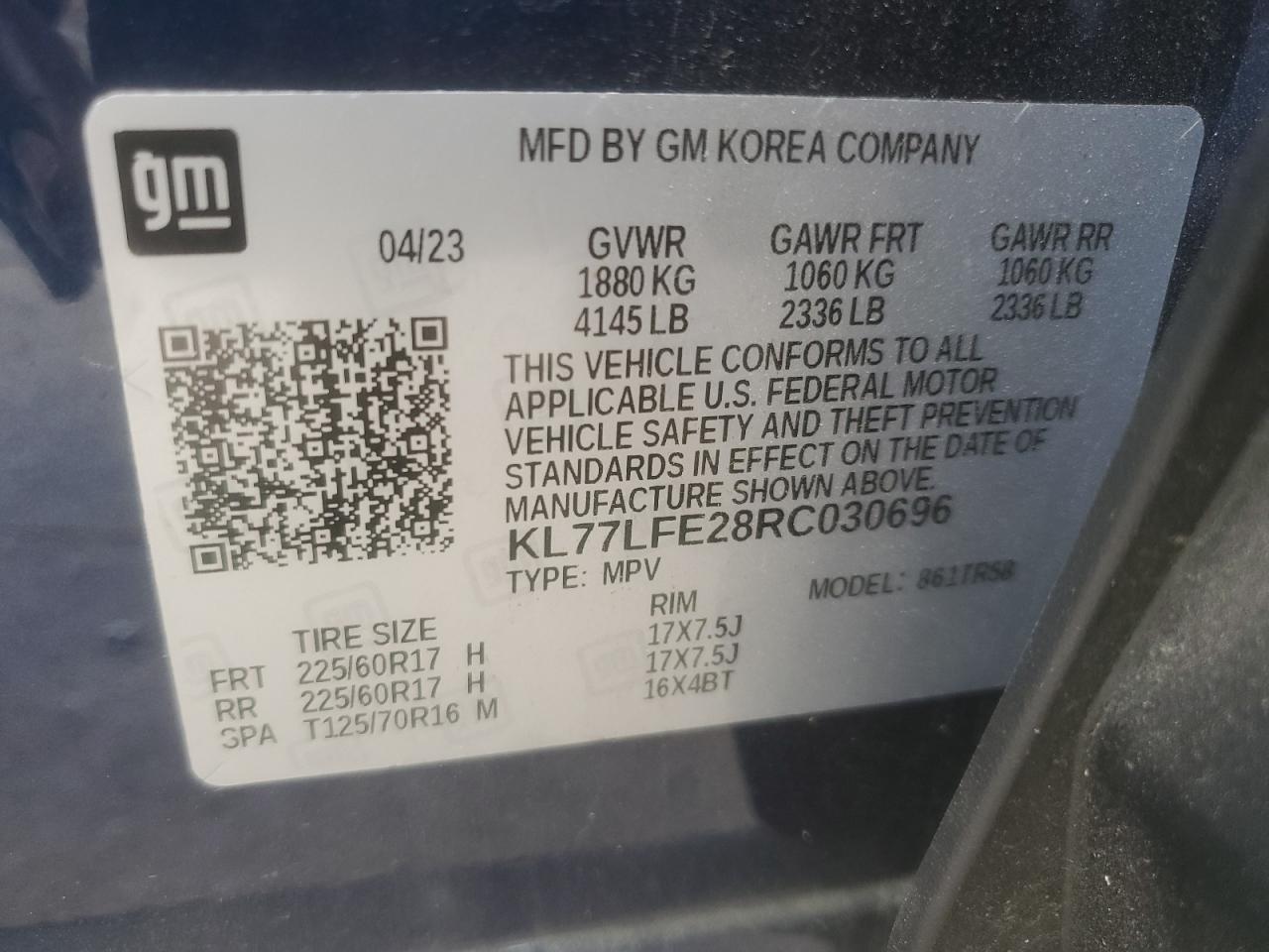 2024 Chevrolet Trax Ls VIN: KL77LFE28RC030696 Lot: 62114144