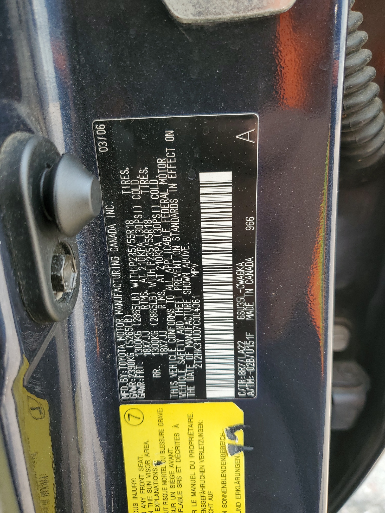 2T2HK31U07C004061 2007 Lexus Rx 350