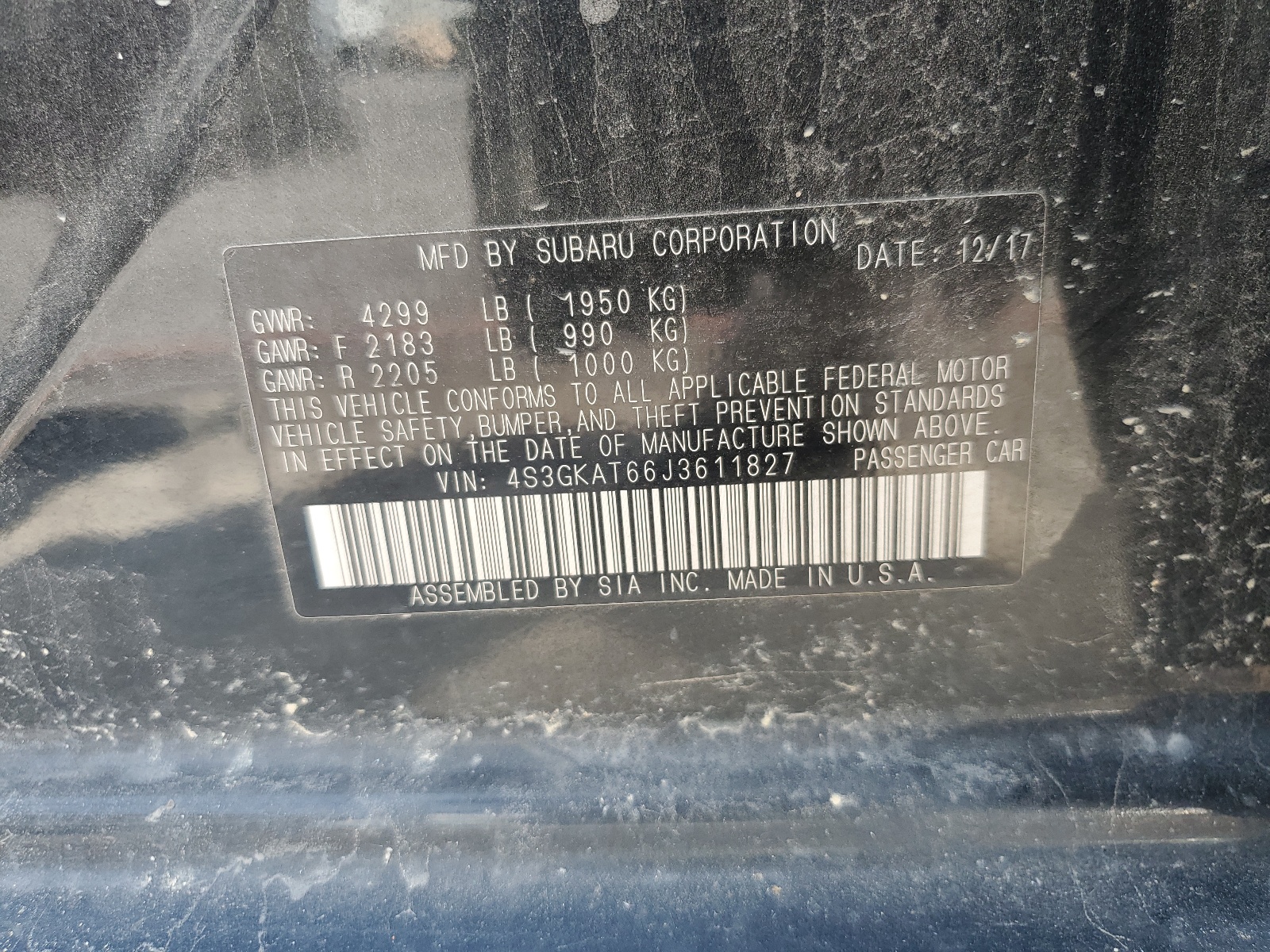 4S3GKAT66J3611827 2018 Subaru Impreza Limited