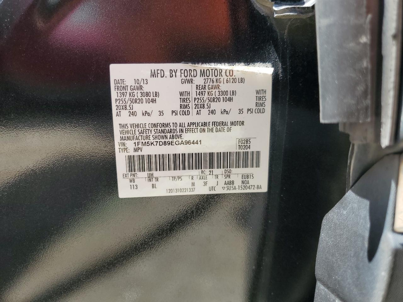 2014 Ford Explorer Xlt VIN: 1FM5K7D89EGA96441 Lot: 64484364