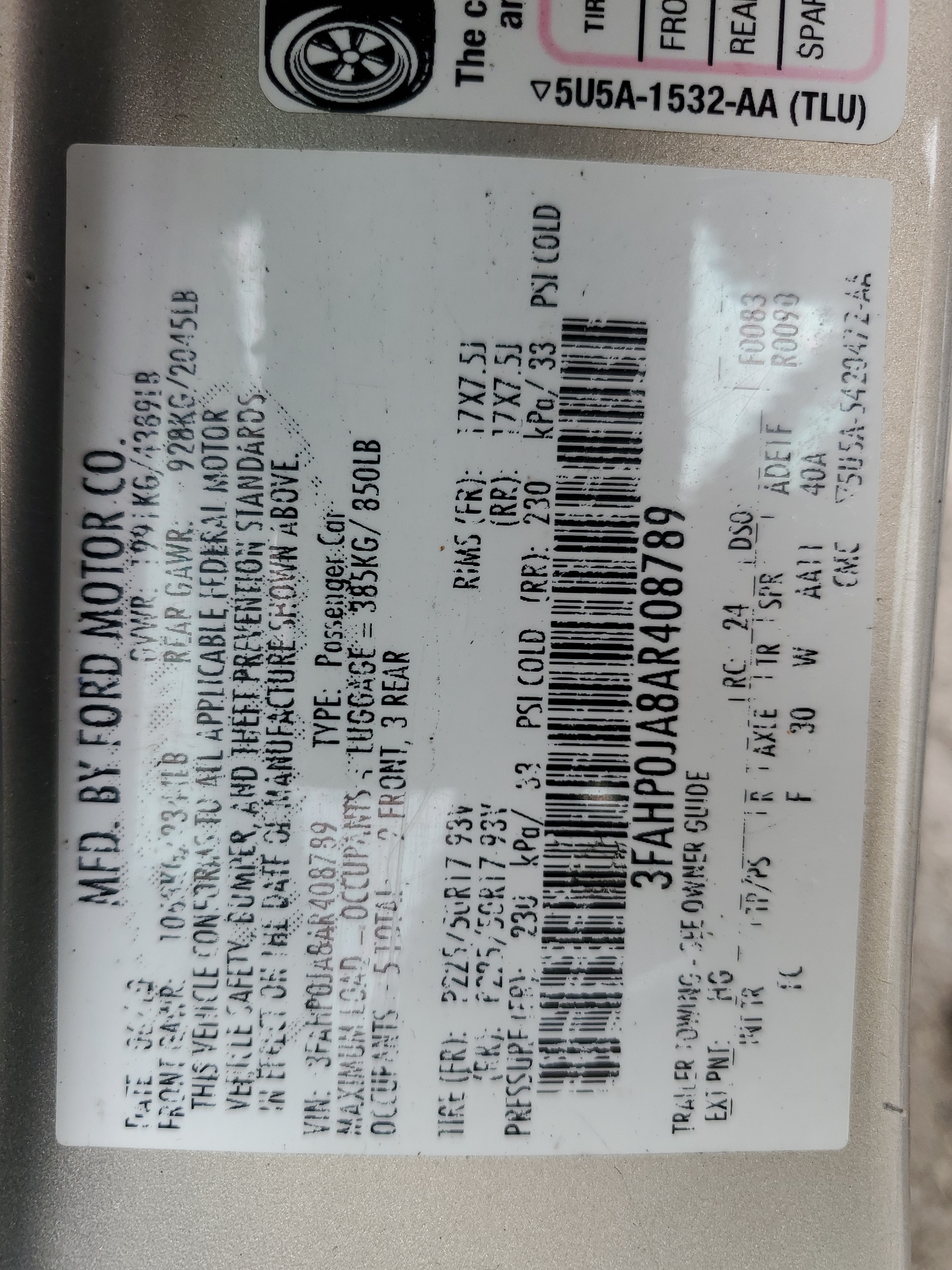 3FAHP0JA8AR408789 2010 Ford Fusion Sel